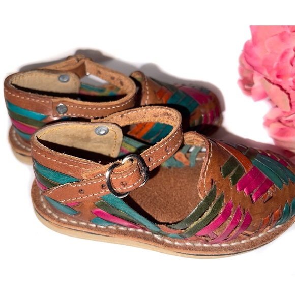 Baby Toddlers Girls Multi-Colored Mexican Artisanal Huarache Traditional Sandal - Picture 2 of 16